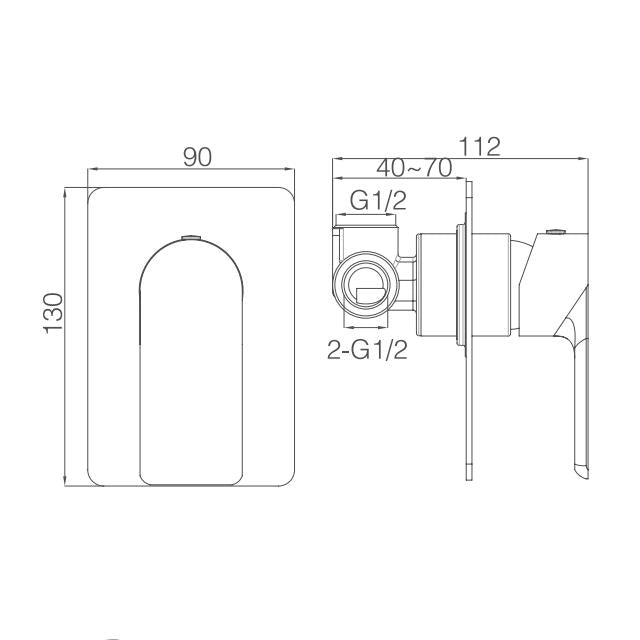 Luxen Shower Mixer specification drawing with dimensions