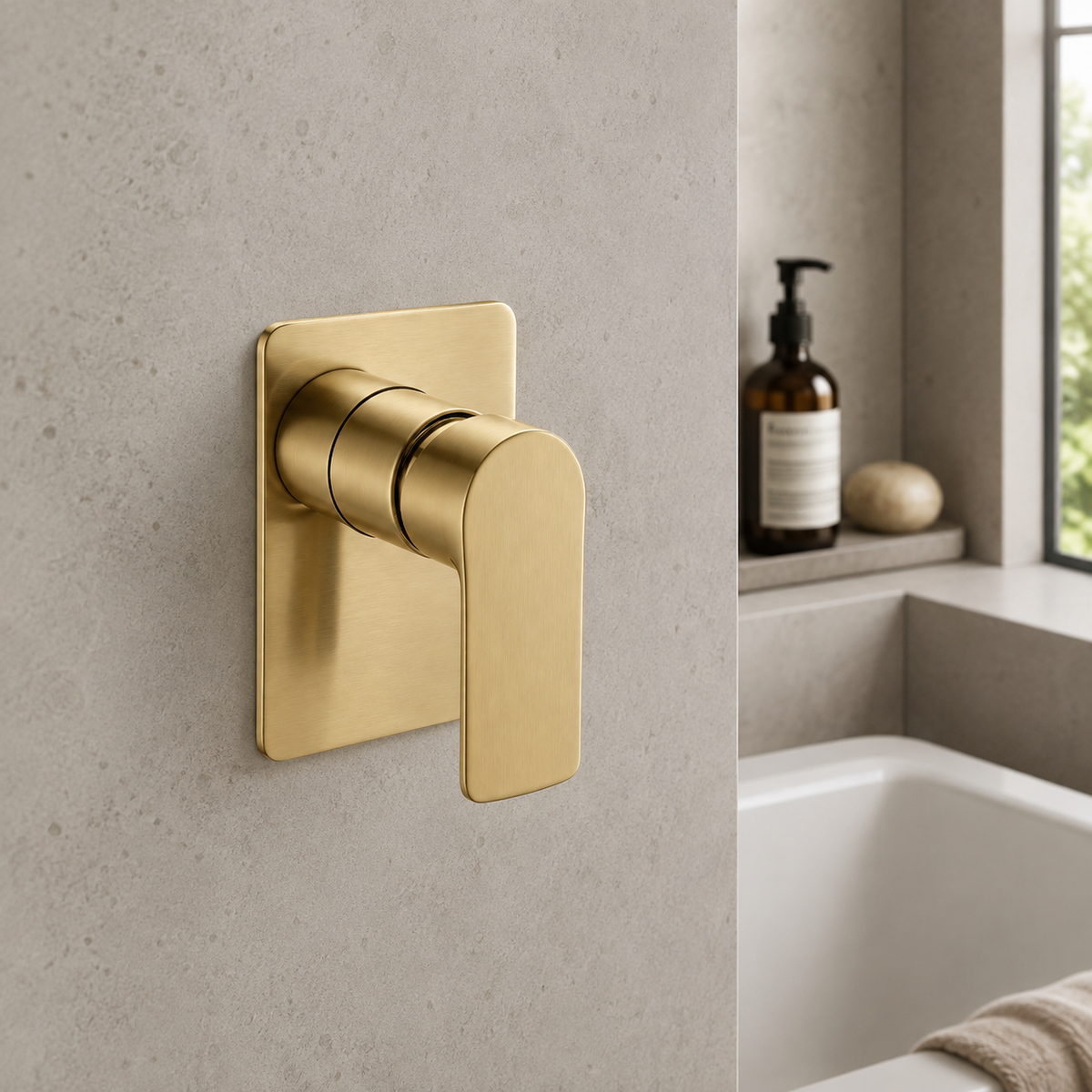 Luxen Shower Mixer in Brushed Aurum, installed