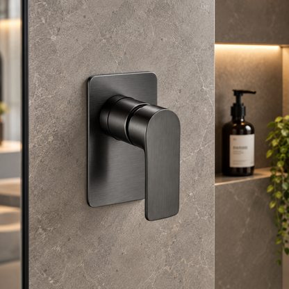 Luxen Shower Mixer in Forged Gunmetal, installed