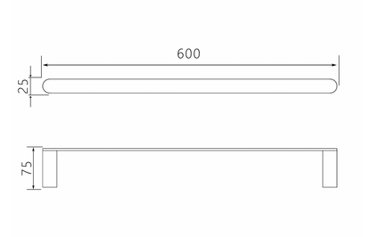 Luxen Single Towel Bar 600mm specification drawing with dimensions