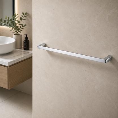 Luxen Single Towel Bar 600mm in Sterling Chrome, installed