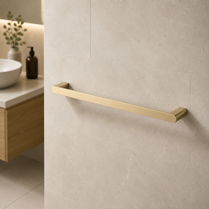 Luxen Single Towel Bar 600mm in Brushed Aurum, installed