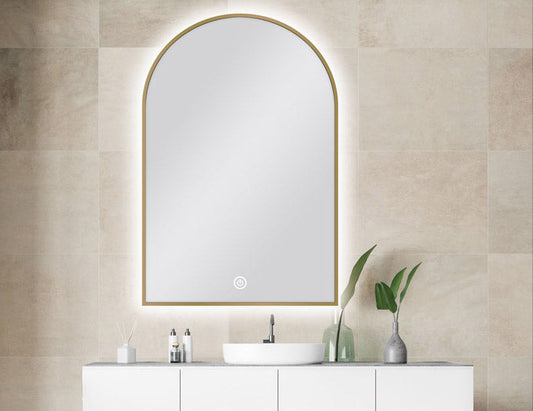 600 X 900 MM ARCHED SHAPE GOLD FRAMED CARYSIL LED MIRROR
