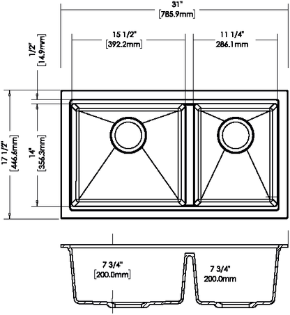 786*446mm Carysil Maples Double Bowl Granite Kitchen Sink