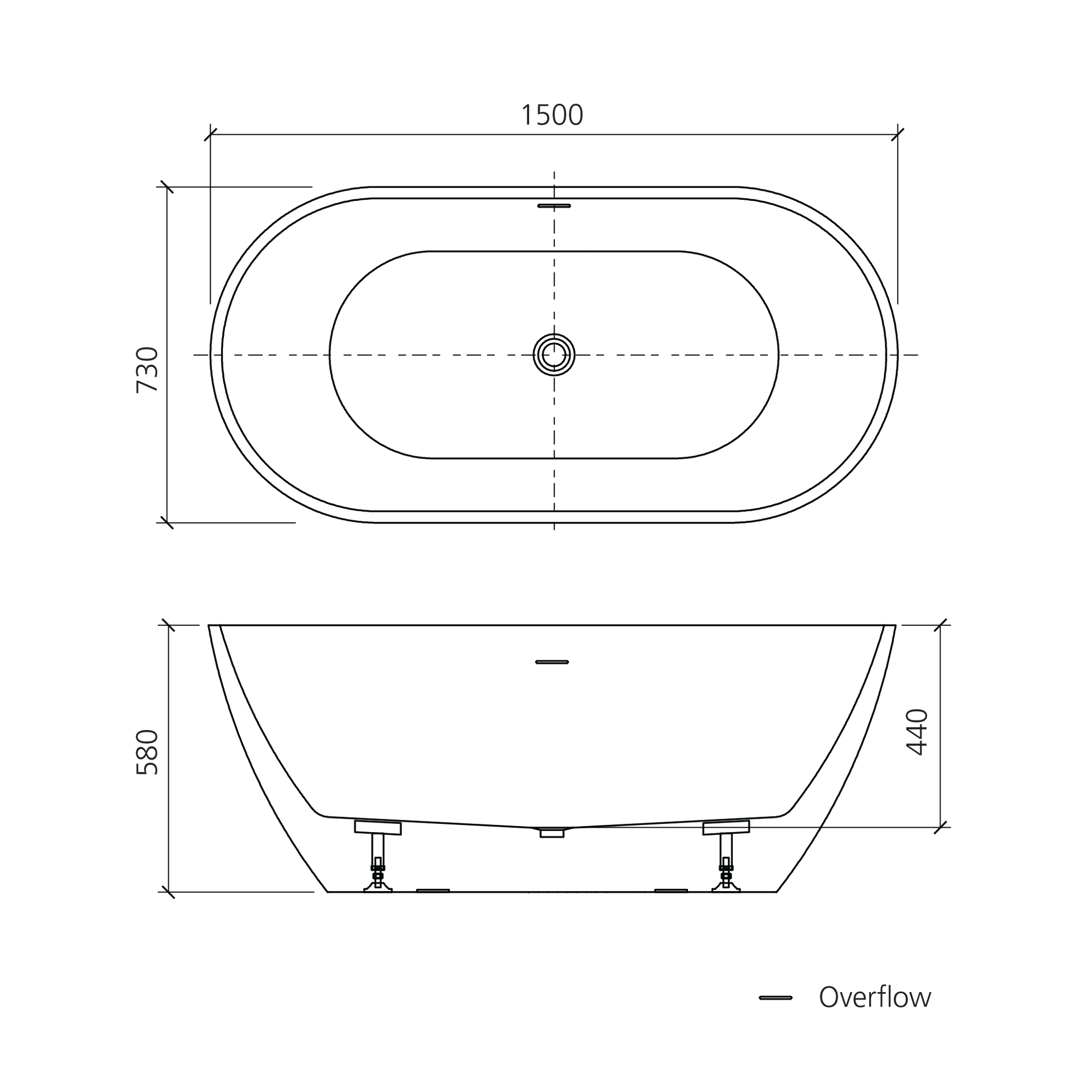 Naples Freestanding Bath With Overflow 1500mm