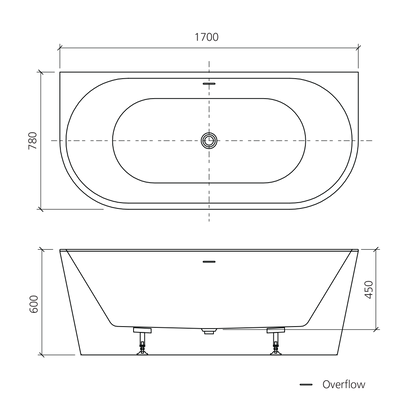 Naples Back To Wall Bath With Overflow 1700mm