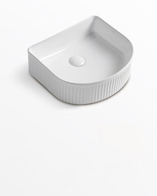 400 x 350 x 130 mm Arch Gloss White Fluted Above Counter Ceramic Basin