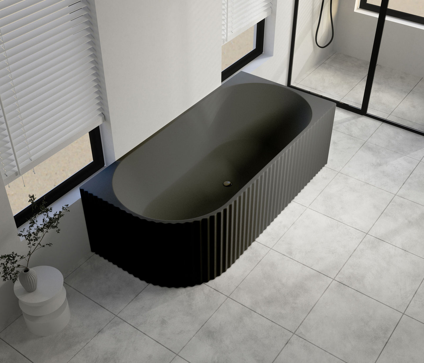 1500x750x580mm Gina Fluted Right Corner Matte Black