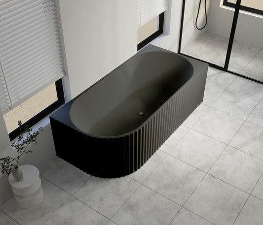 1500x750x580mm Gina Fluted Right Corner Gloss Black