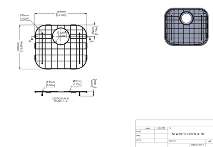 Stainless Steel Chrome Sink Grid for Carysil New Beethoven D150