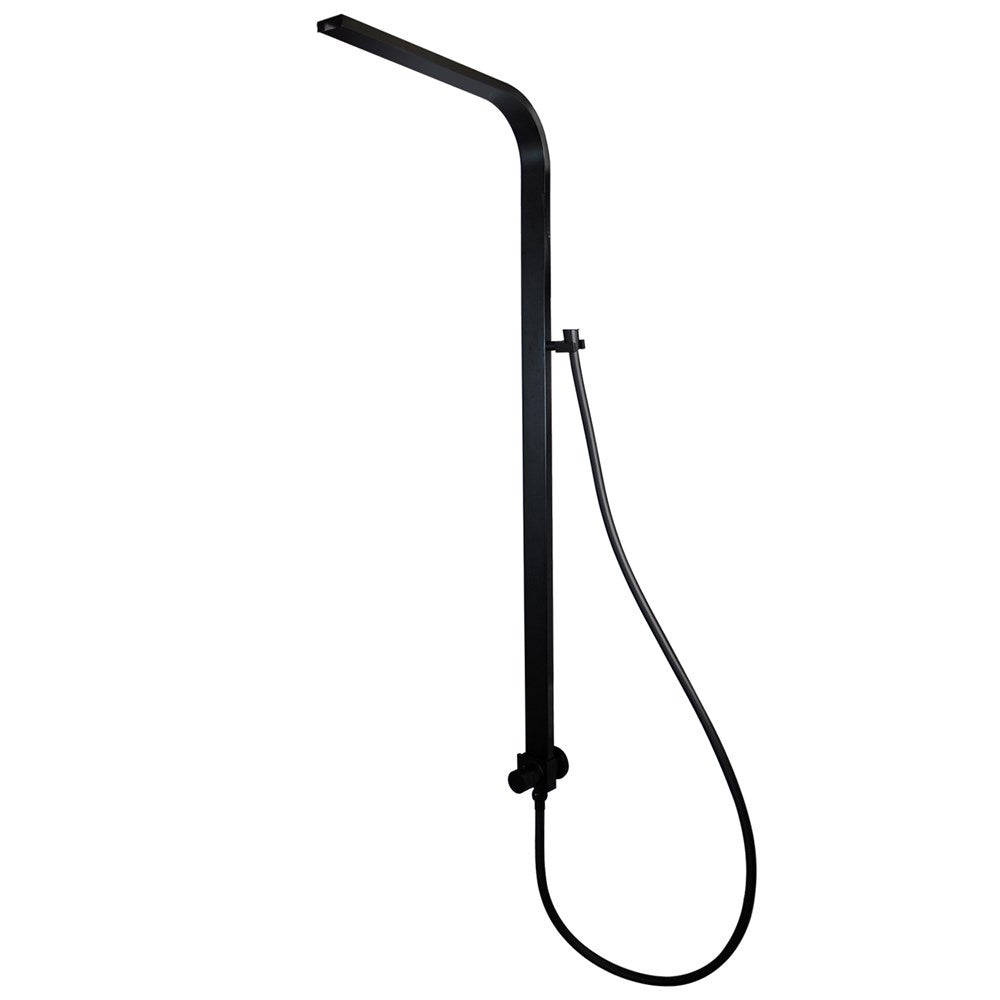 Square Black Shower Station Bottom Water Inlet Wide Rail without Shower Head and Handheld Shower