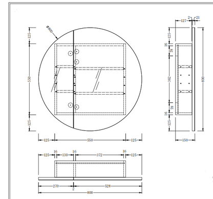 CARYSIL Orbit Series Round  800x800mm Matte White Shaving Cabinet
