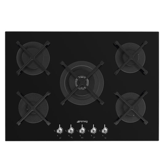 Smeg Classic 5 Burner Gas Cooktop Black Glass 75cm