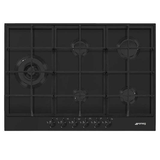 Smeg Classic 5 Burner Gas Cooktop Black Glass 72cm