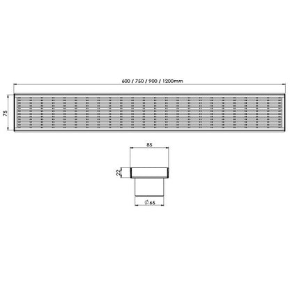 Phoenix Flat Channel Drain HG 75 x 600mm Outlet 65mm