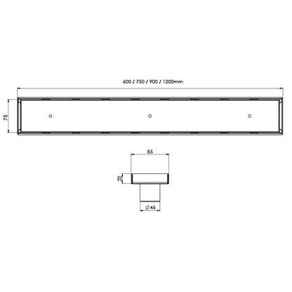 Phoenix Flat Channel Drain TI 75 x 900mm Outlet 45mm