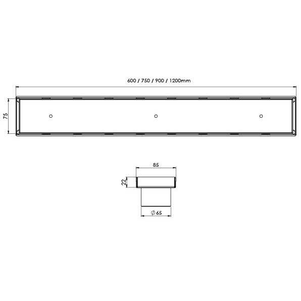 Phoenix Flat Channel Drain TI 75 x 900mm Outlet 65mm