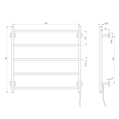 Radii Heated Towel Ladder 750mm x 740mm