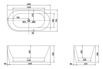 1500x750x580mm Gina Fluted Right Corner Matte Black