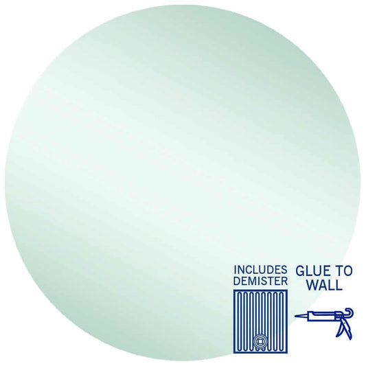 Rio Polished Edge Round Mirror - 900mmØ Glue-to-Wall and Demister