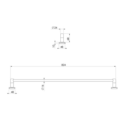 Radii SS 316 Single Towel Rail Square Plate 800mm