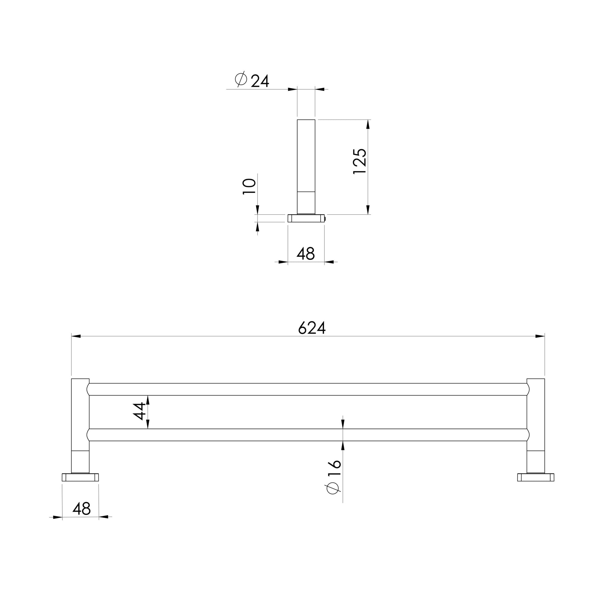 Radii SS 316 Double Towel Rail Square Plate 600mm