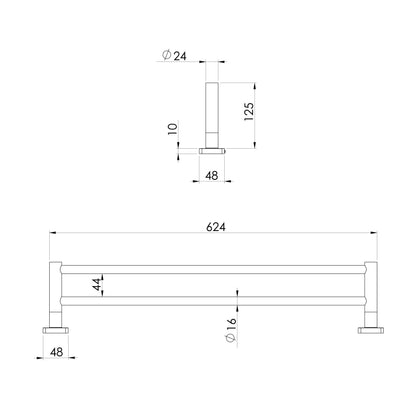 Radii SS 316 Double Towel Rail Square Plate 600mm
