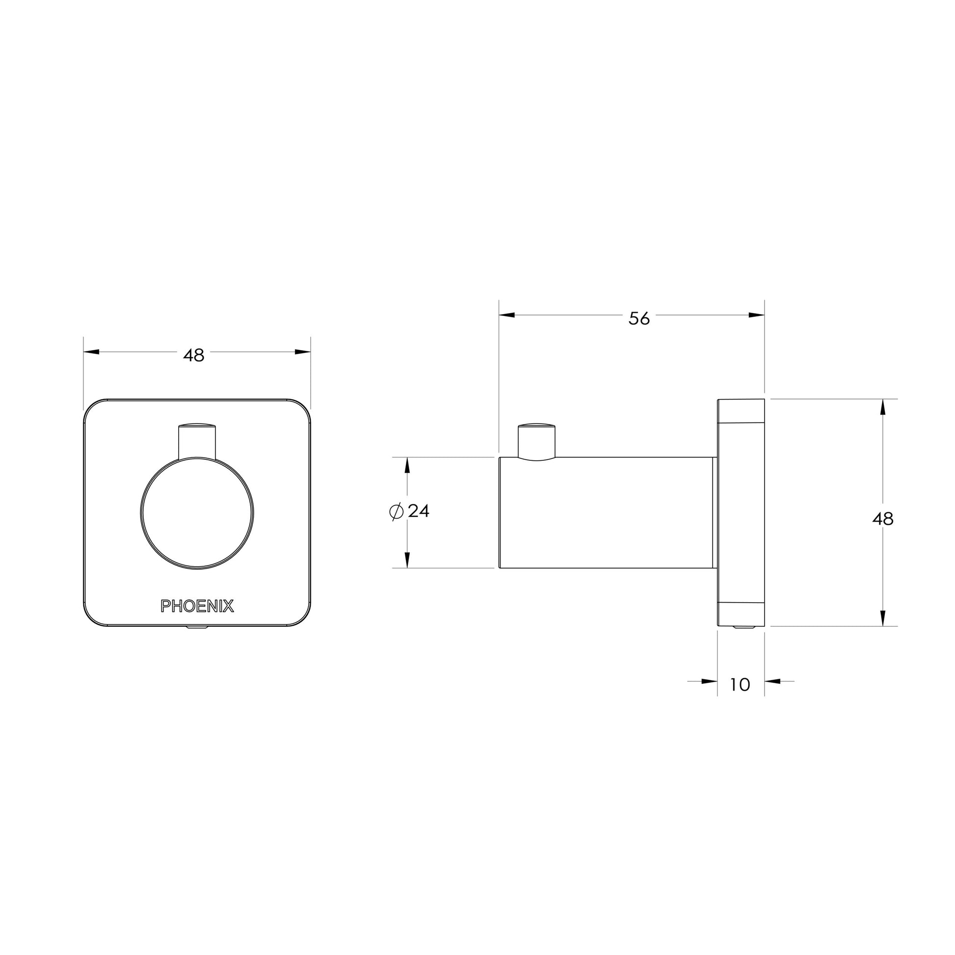 Radii SS 316 Robe Hook Square Plate