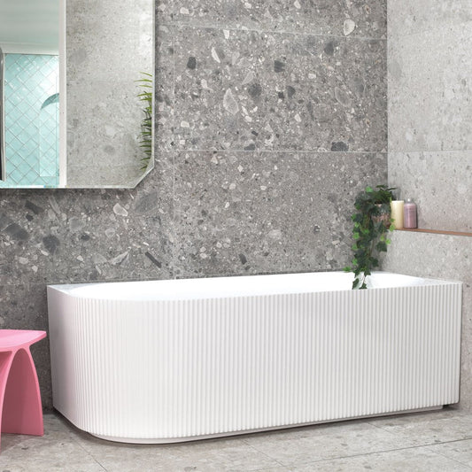 Brighton Groove 1500mm Fluted Oval Freestanding Right Corner Bath Matte White Finish