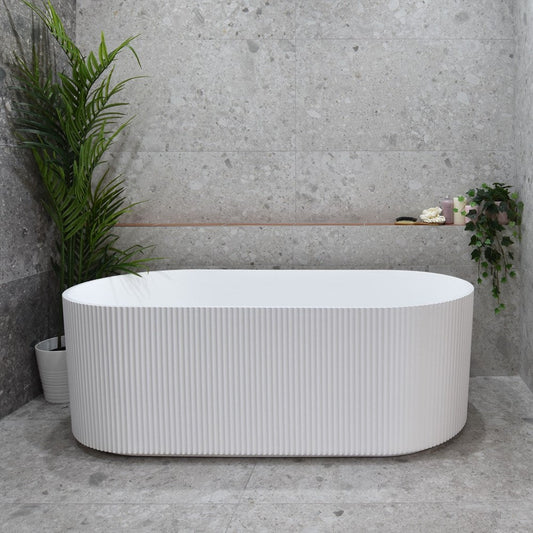 Brighton Groove 1700mm Fluted Oval Freestanding Bath Matte White Finish