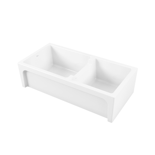 Sicily White Fireclay Farmhouse 1 & 3/4 Bowl Counter Top or Undermount Sink