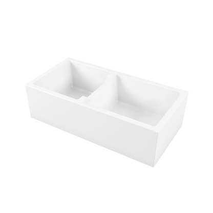 Sicily White Fireclay Farmhouse 1 & 3/4 Bowl Counter Top or Undermount Sink
