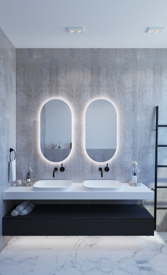 Backlit Pill Shape Mirror with Cool Light 500x 61Watts - Includes Mirror Demister