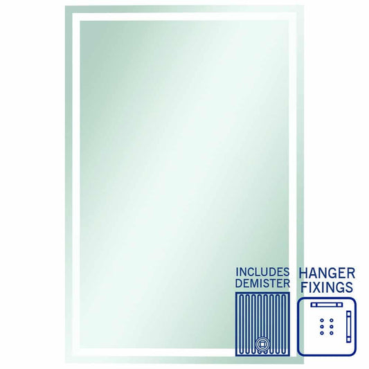 Sierra Rectangle Polished Edge Mirror with Sandblasted Borderwith Hangers and Demister