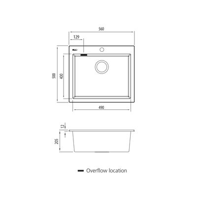 Santorini Black Large Bowl Topmount Sink