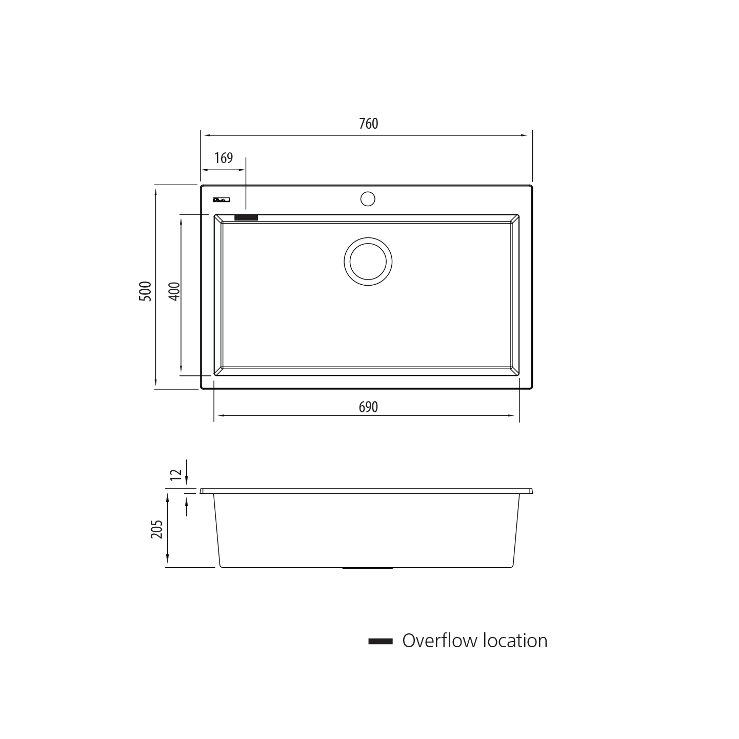 Santorini Black Mega Bowl Topmount Sink