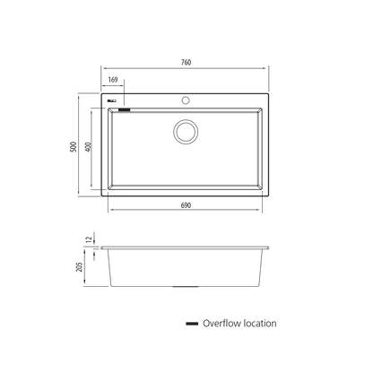 Santorini Black Mega Bowl Topmount Sink