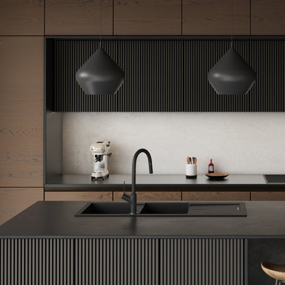 Santorini Black Double Bowl Topmount Sink With Drainer