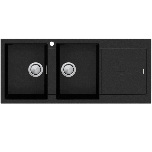 Santorini Black Double Bowl Topmount Sink With Drainer