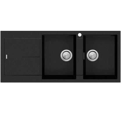 Santorini Black Double Bowl Topmount Sink With Drainer