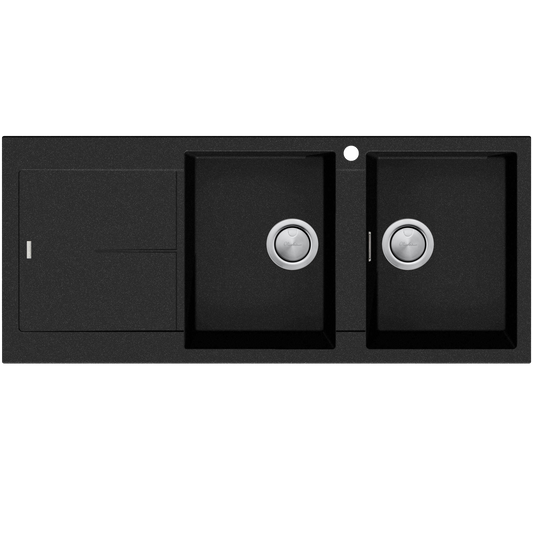 Santorini Black Double Bowl Topmount Sink With Drainer