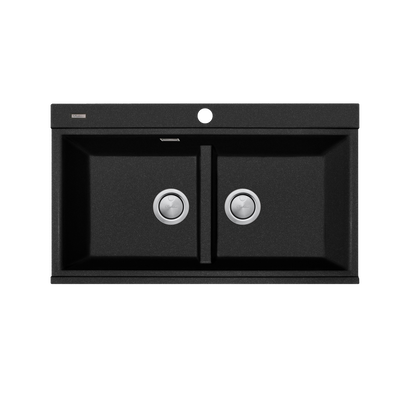 Santorini Black Double Bowl Topmount Sink With Glass Top