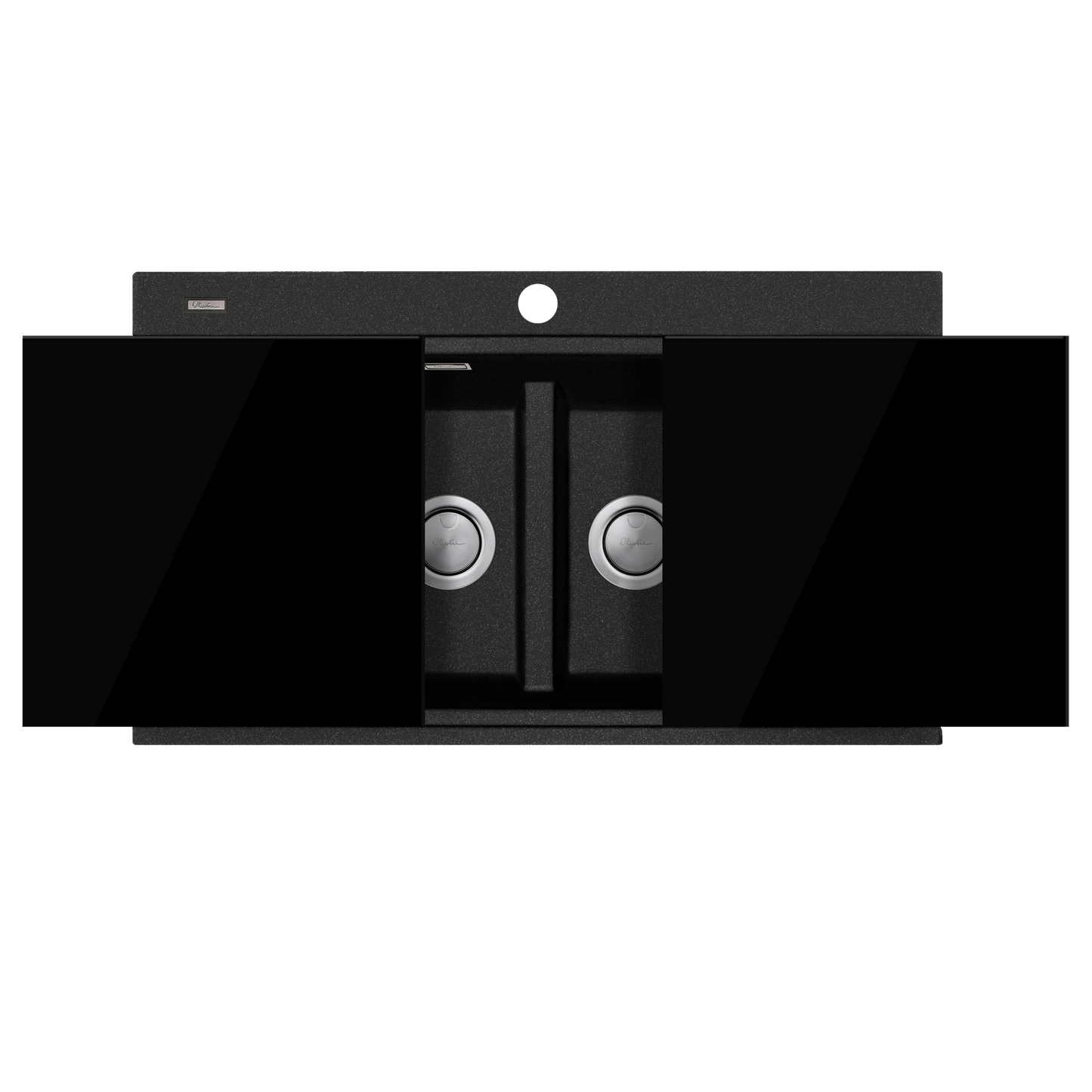 Santorini Black Double Bowl Topmount Sink With Glass Top