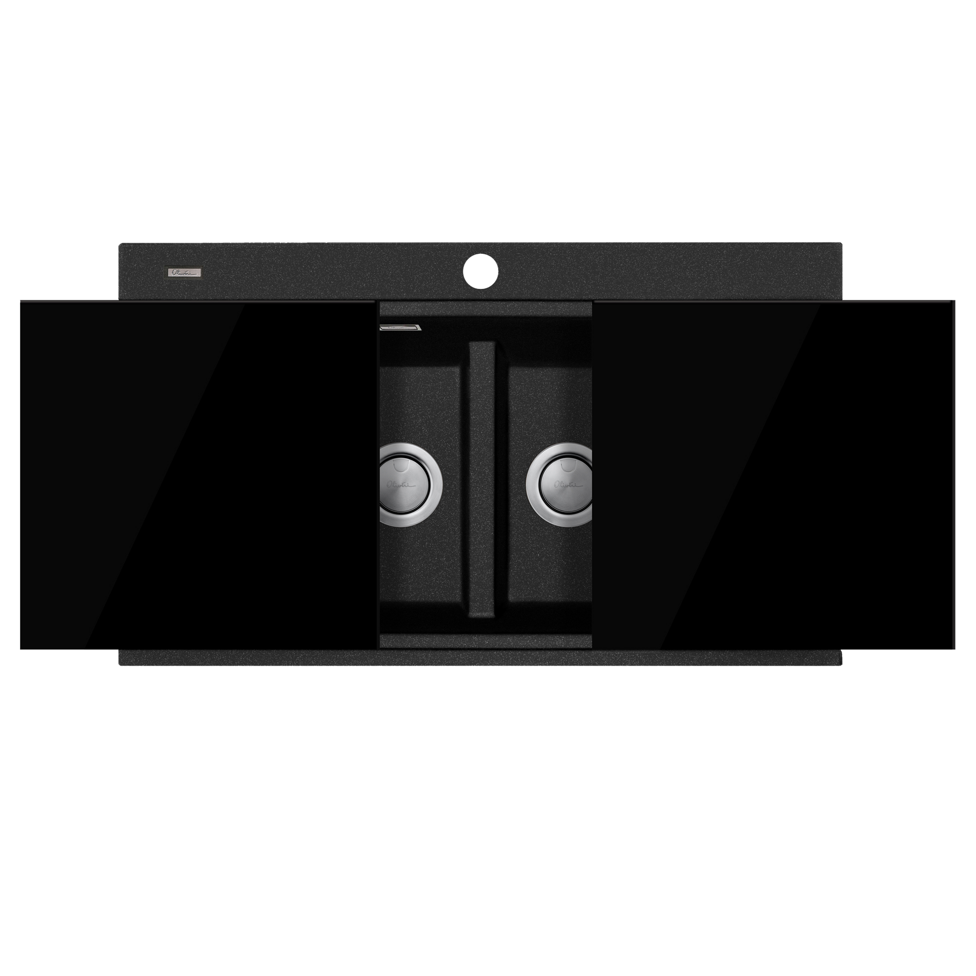 Santorini Black Double Bowl Topmount Sink With Glass Top