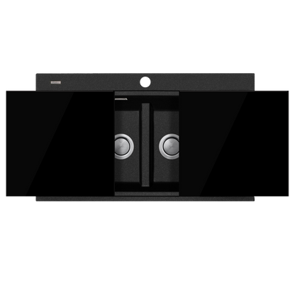 Santorini Black Double Bowl Topmount Sink With Glass Top