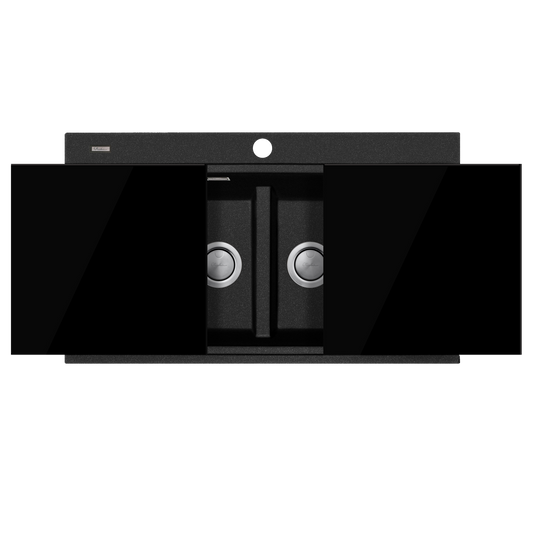 Santorini Black Double Bowl Topmount Sink With Glass Top