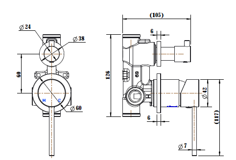 Star Mini Shower Diverter Mixer Small Backplate