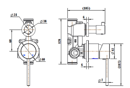Star Mini Shower Diverter Mixer Small Backplate