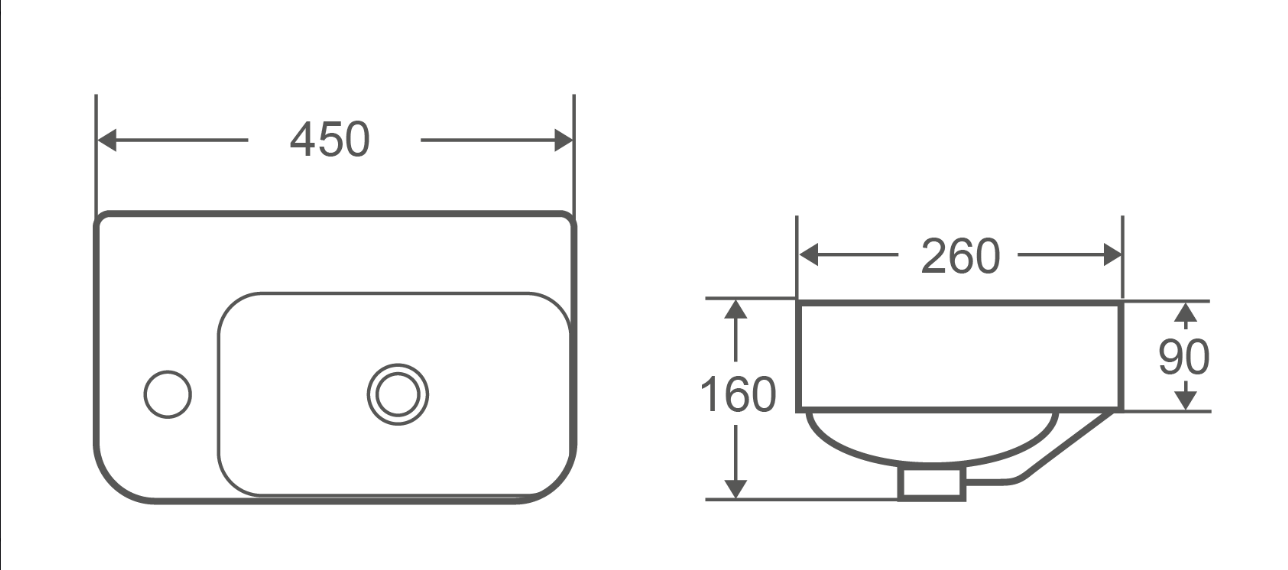 MILAN Wall Hung Basin (Left Hand Tap Hole)