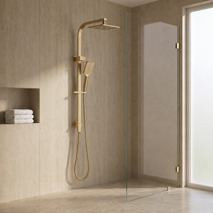 Solace Luxe Shower Set in Brushed Aurum, installed